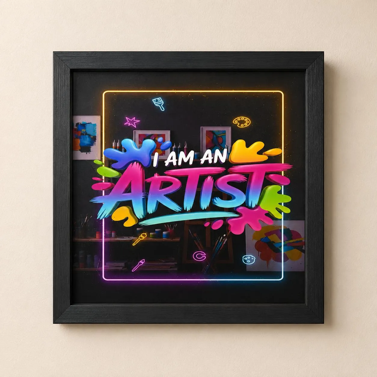 "I Am An Artist" Neon-Style Framed Wall Art Decor "I Am An Artist" Neon-Style Framed Wall Art Decor